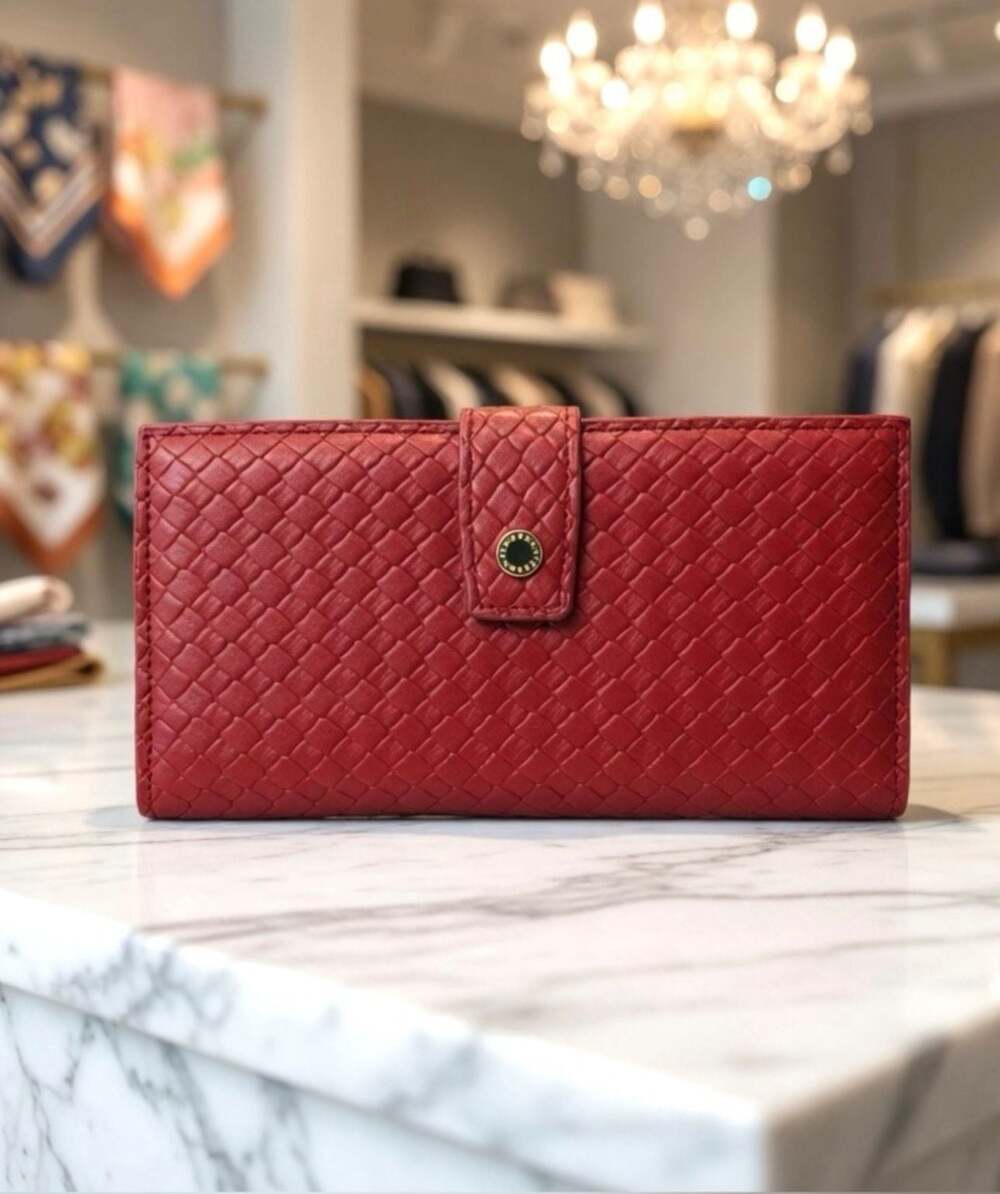 Couture Gems Red Woven Faux Leather Long Wallet
